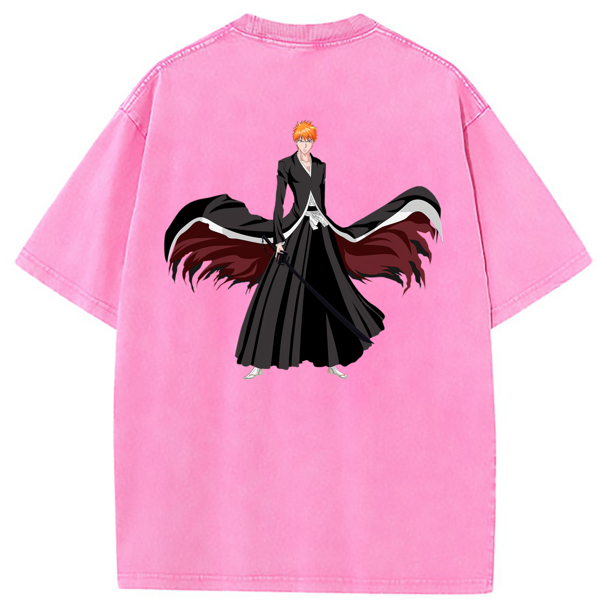 （画像用） ブリーチ 黒崎一護（くろさき いちご）BLEACH Kurosaki Ichigo 綿100% ヴィンテージ風 半袖Tシャツ（背面プリント）